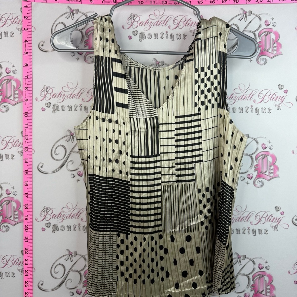Jaipur tank top pleated dotted Black & Cream Patterned Pleated Camisole